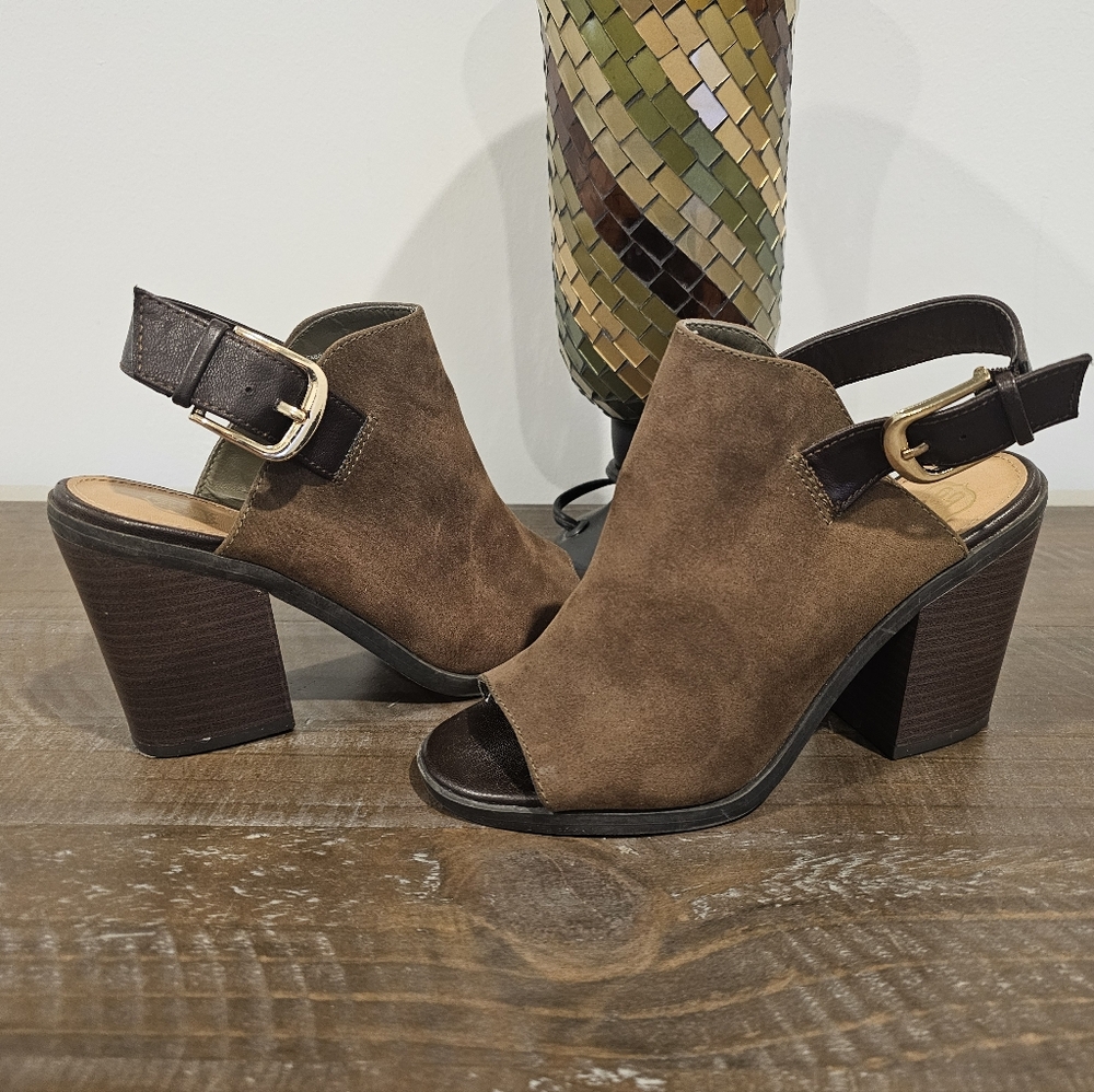 Route 66 open toe brown suede Booties